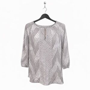 Fred David Gray Print Peasant Top | Women’s Size Small PTP 20”